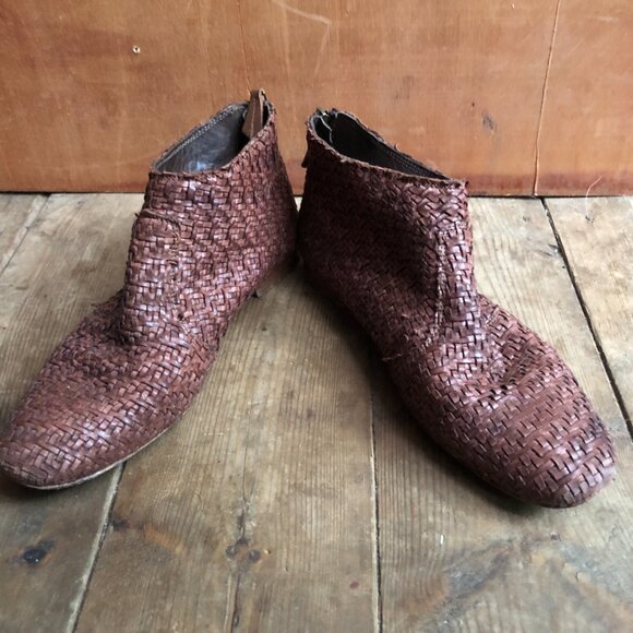 Rare Ron White Woven Leather Ankle Boots size 39.5 women's Shoes - Picture 4 of 10